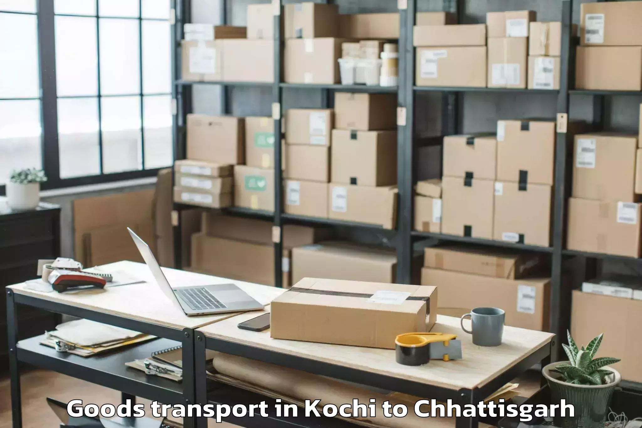 Top Kochi to Mungeli Goods Transport Available